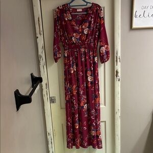 Pink Lily Burgundy Floral Long Sleeve Dress